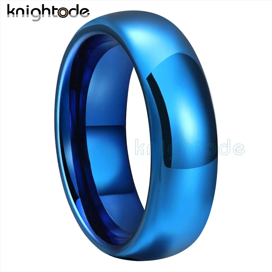 6mm 8mm 100% Pure Tungsten Carbide Blue Engagement Rings For Men Women Fashion Wedding Band Dome Polished Comfort Fit