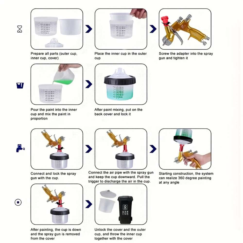10 Pieces/Set HVLP Spray Gun Cup Kit, Spray Gun Paint Mixing Cup, Disposable Spray Gun Mixing Cup for Automotive Spray Guns