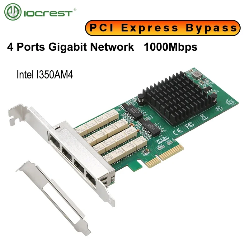 Bypass Gigabit Ethernet 4 Port RJ45 PCI E 4X To Server Desktop Gigabit Network Card  HUB RJ45 Adapter for Intel I350AM4 1000Mbps