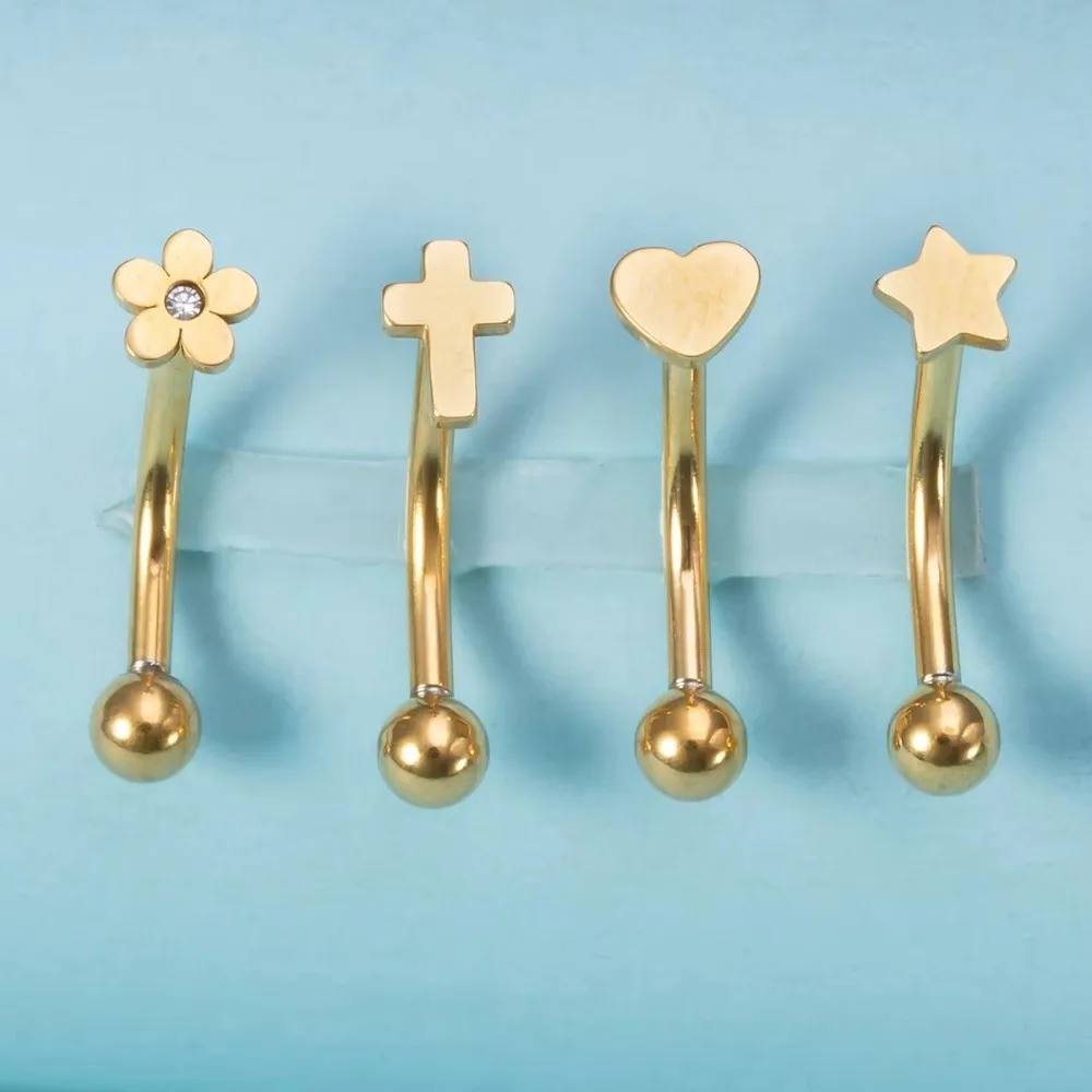 Stainless Steel Curved Eyebrow Sticks Heart Star Punk Body Jewelry Cross Hypoallergenic Gothic Style Eyebrow Piercing Daily Use