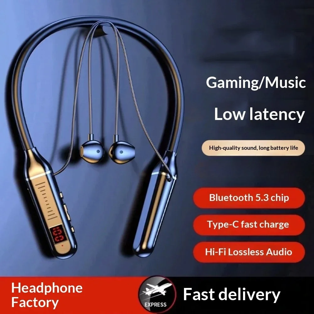 2025 New Model Neck-hung Bluetooth Headphones High-Definition HIFI Sound Quality Sports Running Fitness Waterproof Noise Cancell