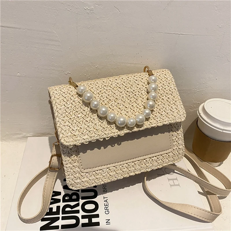 

Messenger Bag Ladies Shoulder Bag Women Handbag Purse Straw Woven Beaded Fashion New Leather Simple