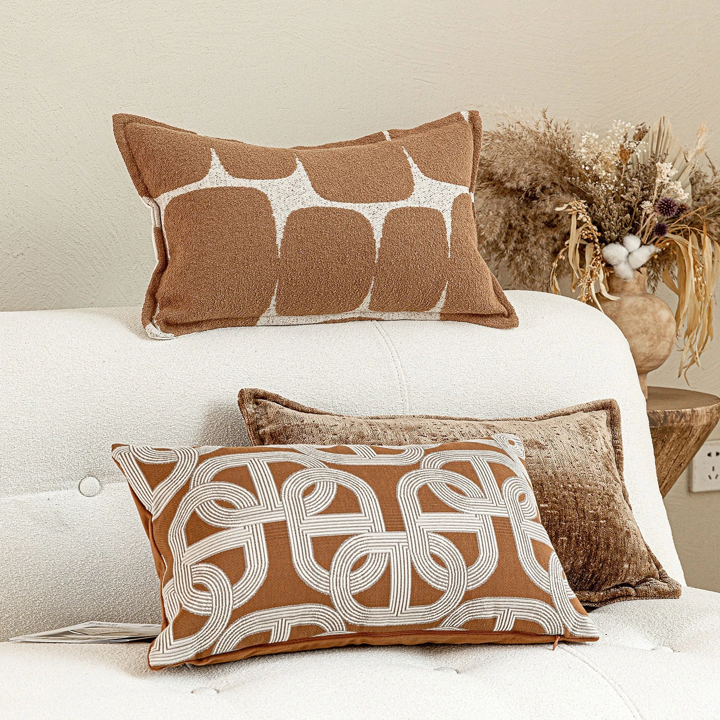 Premium Caramel Brown Cushion Cover Texture Jacquard Woven Chenille Cushion Case 30X50CM Throw Pillow Cover for Sofa Home Decor