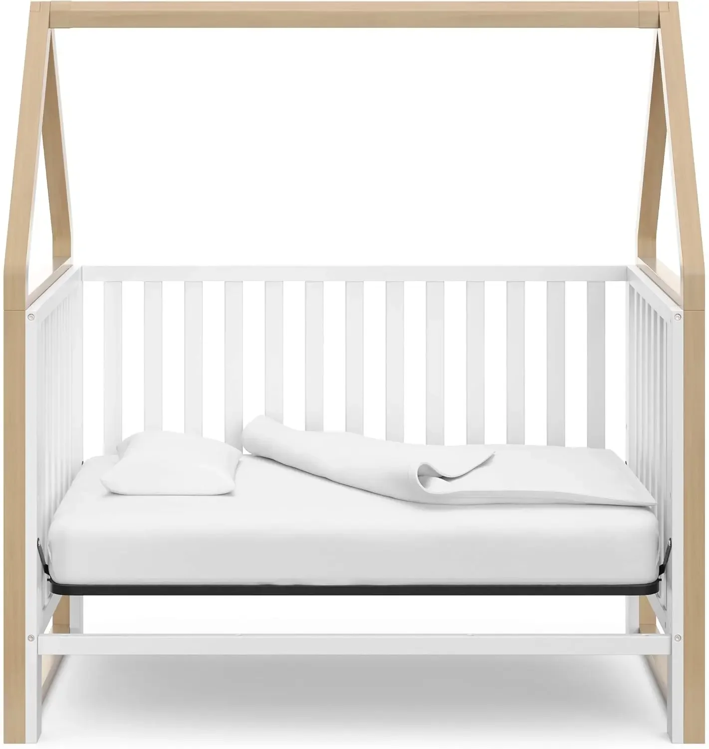 Storkcraft Orchard 5-in-1 Convertible Crib (White with Driftwood) – GREENGUARD Gold Certified, Canopy Style Baby Crib,