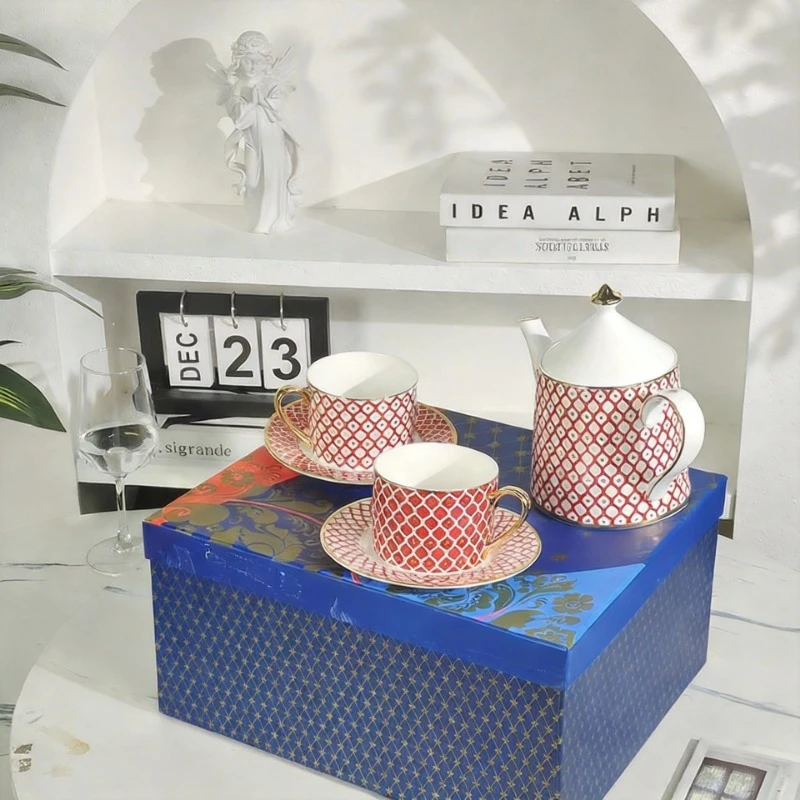 Bone China Seven-Pointed Star Series Coffee Cup Saucer Teapot Set High-End Exquisite Gift Box Gift Recommendation