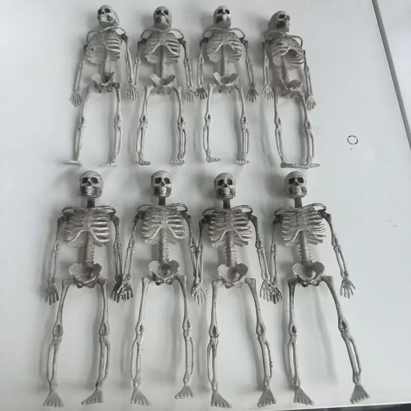 17cm Mini Human Skeleton Model, Small Skull Bone Figurine for Halloween Haunted House, Bar, Secret Room & Tattoo Shop Desk Decor