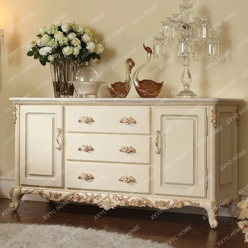 D178 Ivory white old dining side cabinets -style carved whole storage cabinets Home restaurant cupboards Villa furniture
