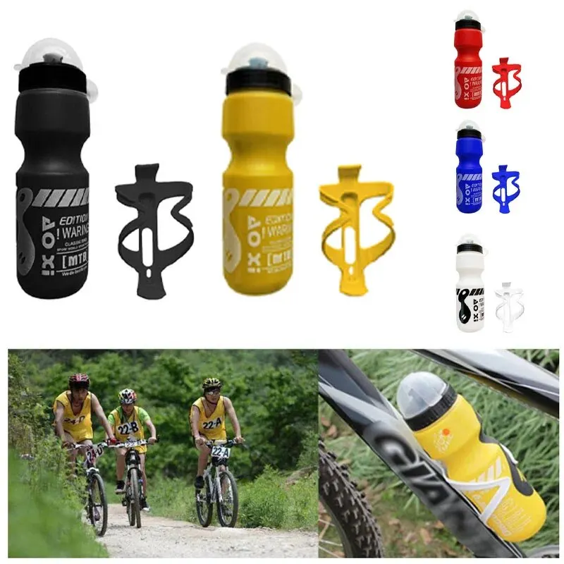 750ML Mountain Bike Bicycle Cycling Water Drink Bottle+Holder Cage Rack