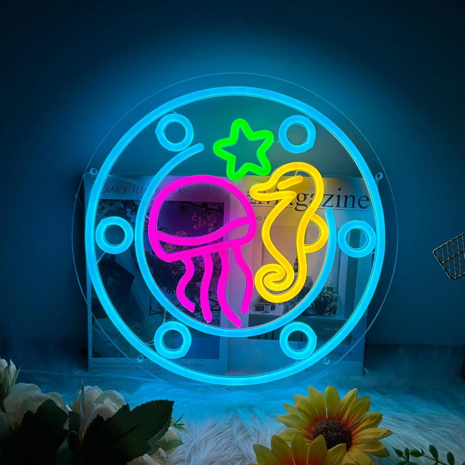 Jellyfish Seahorse Neon Sign USB Powered LED Ocean Animal Neon Light Christmas Bedroom Gaming Room Bar Wall Decor Xmas Gift