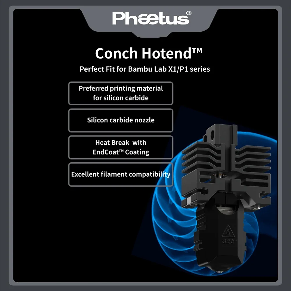 Phaetus Upgraded For Bambu Lab X1 P1 Series Printer Conch Hotend / Conch Hotend Plus EndCoat Nozzle / Silicon Carbide Nozzle