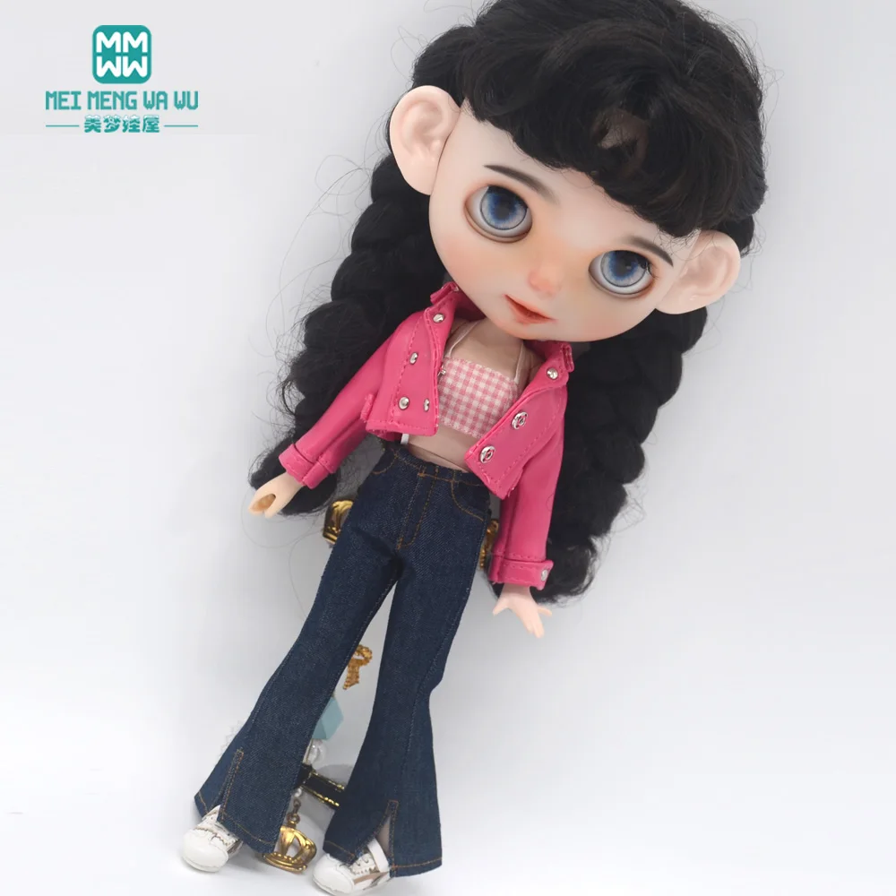 Blyth Puppenkleidung 28–30 cm Azone OB24 Zubehör Spielzeug Mode Lederjacken Jeans Schlaghose Tube Top Geschenke für Mädchen – Detail 10