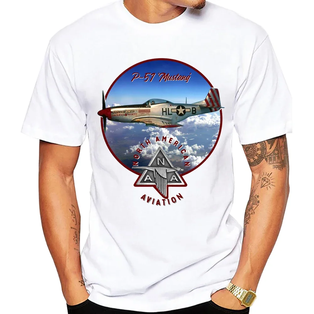 أمريكا الشمالية P-51 موستانج مقاتلة التي شيرت الحرب العالمية الثانية مقاتلة تي شيرت الرجال قصيرة الأكمام خمر رداء علوي غير رسمي الهيب هوب الصبي تيز #4