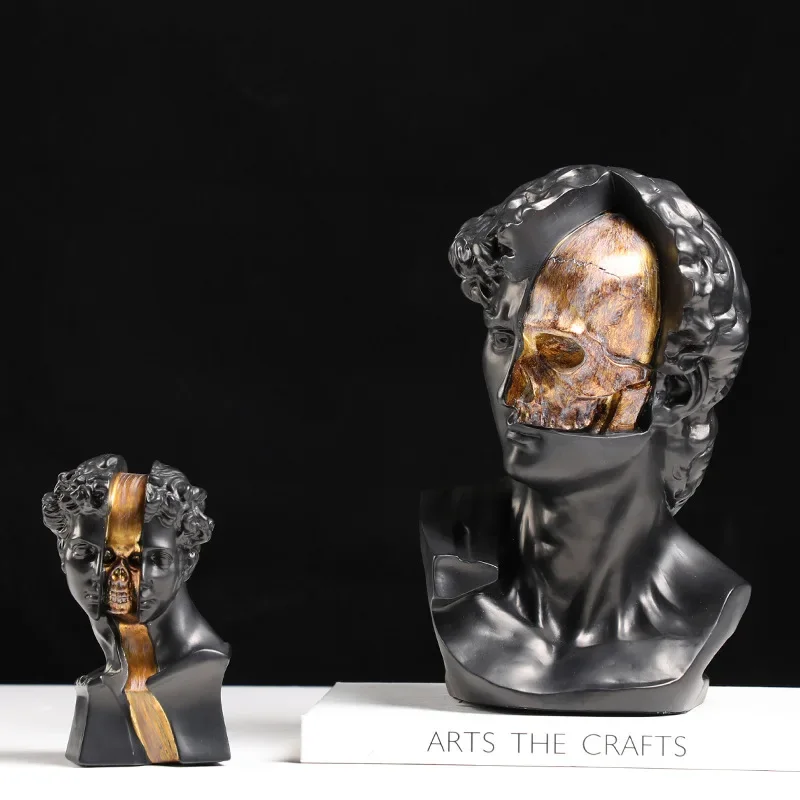 Resin Crafts Abstract Figure Sculpture David Resin Statue Golden Skeleton Decorative Figurines Home Decoration Accessories