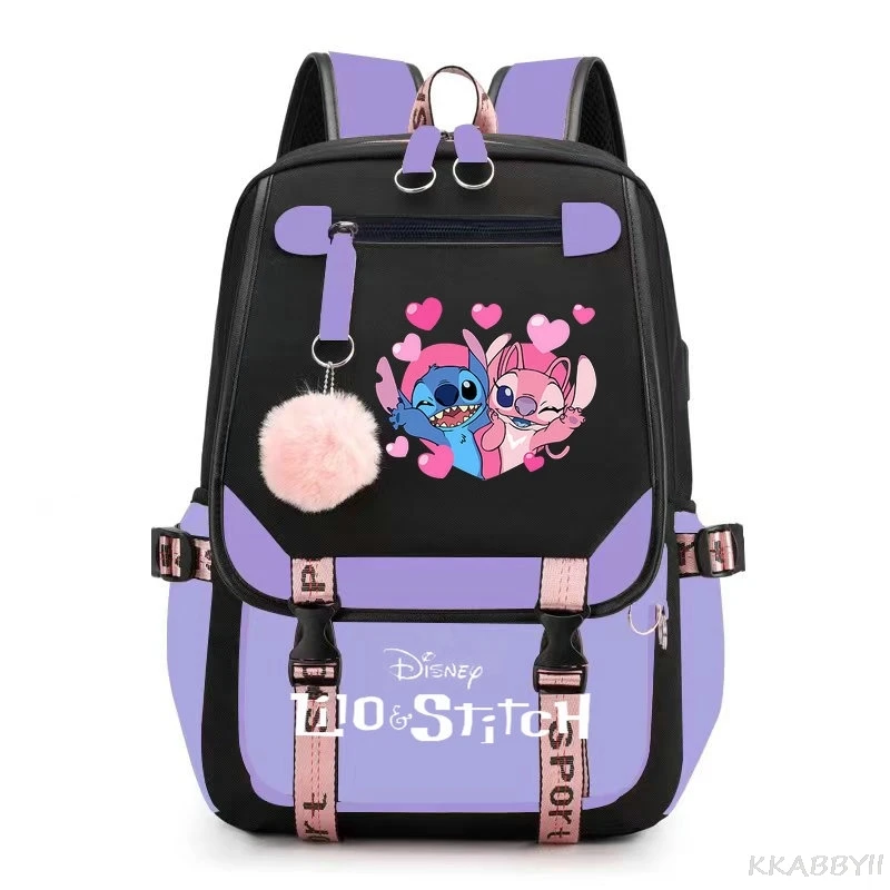 Stitch Mochila femenina con carga Usb, mochilas escolares para adolescentes, niñas y niños, Mochila para ordenador portátil, Mochila de viaje para mujer