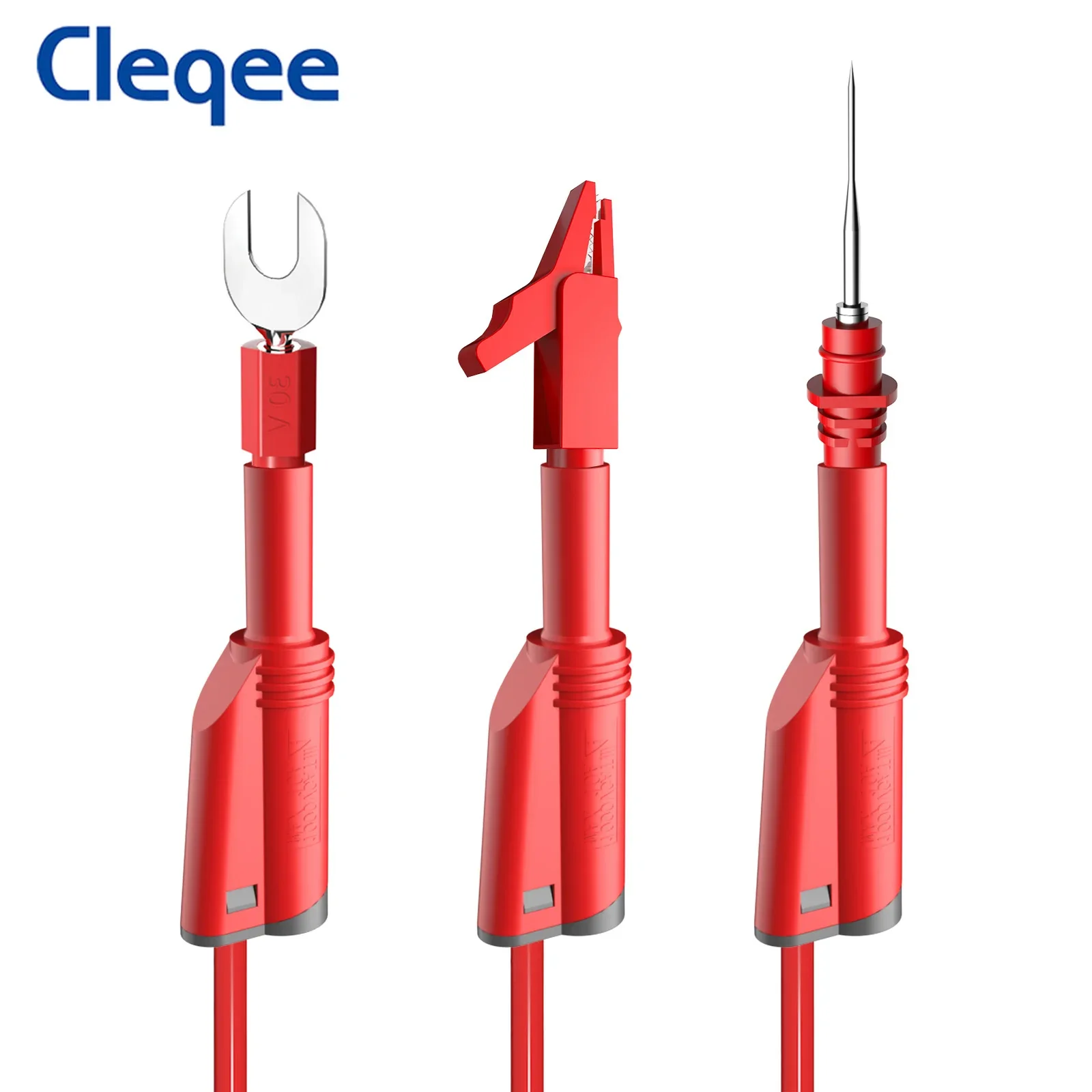 Cleqee P1050B High Quality 4mm Banana Plug Multimeter Silicone Test Lead Kit with Piercing Probe + Alligator Clip + Spade Plug