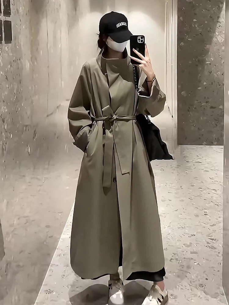 

Весна 2025: Новая женская корейская ветровка-пальто средней длины свободного кроя с эффектом драпировки, в стиле Lazy Fashion, маленький размер, премиум-класс