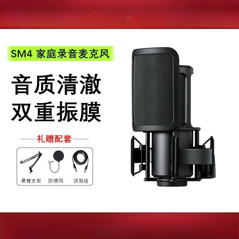 SM4 Large Diaphragm Condenser Microphone Chorus Main Live Karaoke Recording Microphone Set