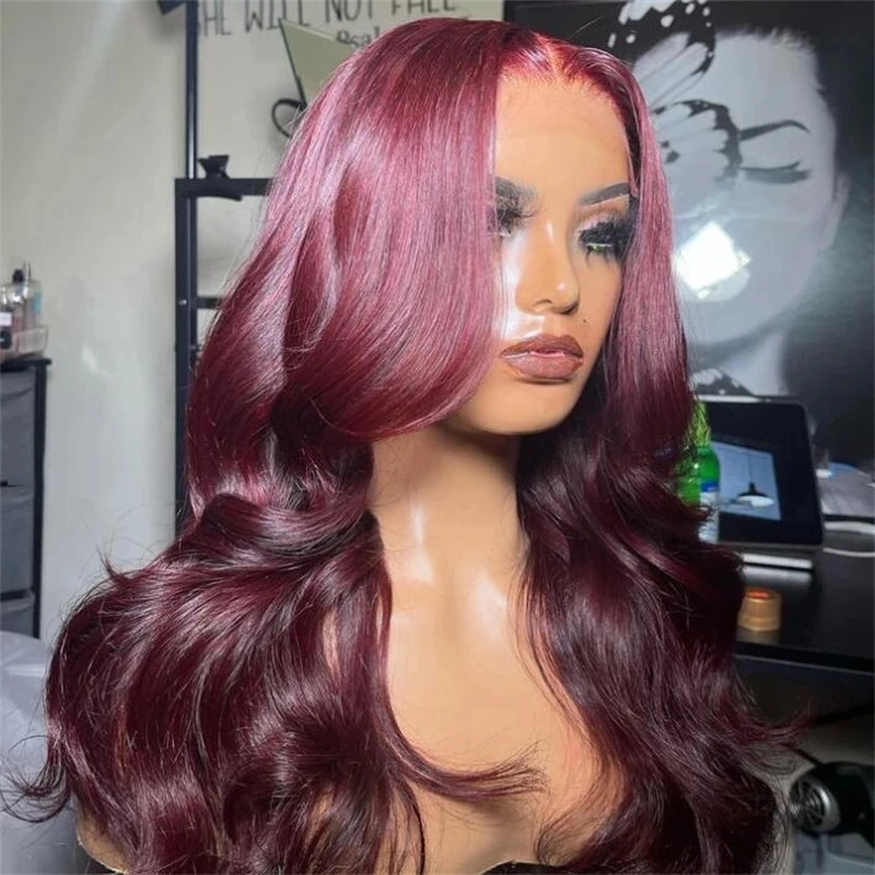 26Inch Long Burgundy Wave Lace Front Wig For Black Women Baby Hair Fiber Preplucked Daily Cosplay