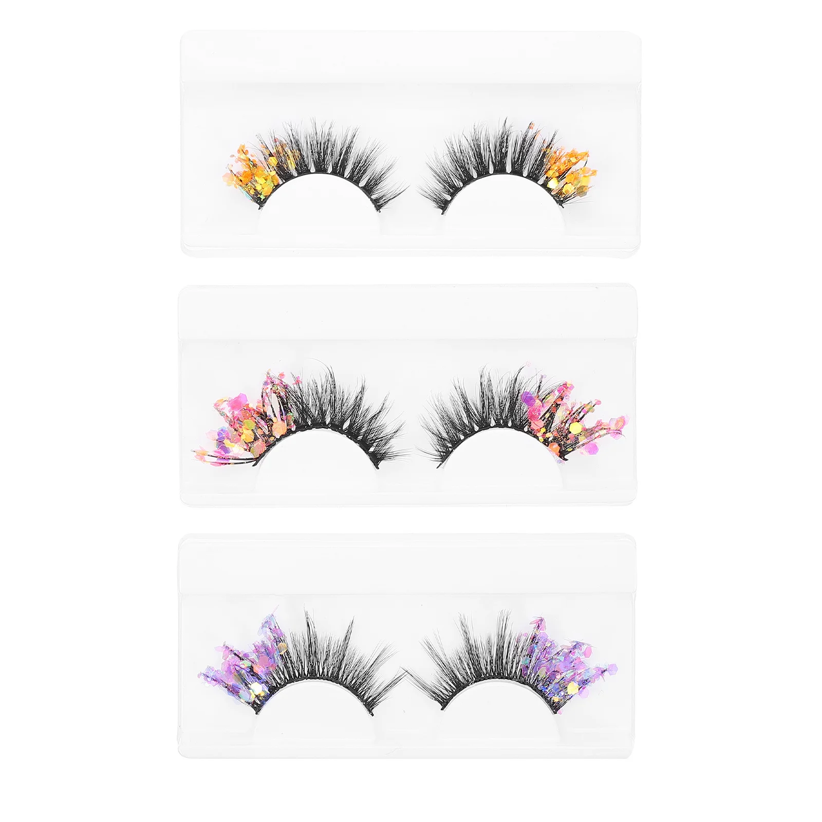 3 Paar fluoreszierende falsche Wimpern, glitzernde 3D-farbige Wimpern für Frauen, tägliches Tragen, künstliche Wimpern, leichtes, flexibles Design