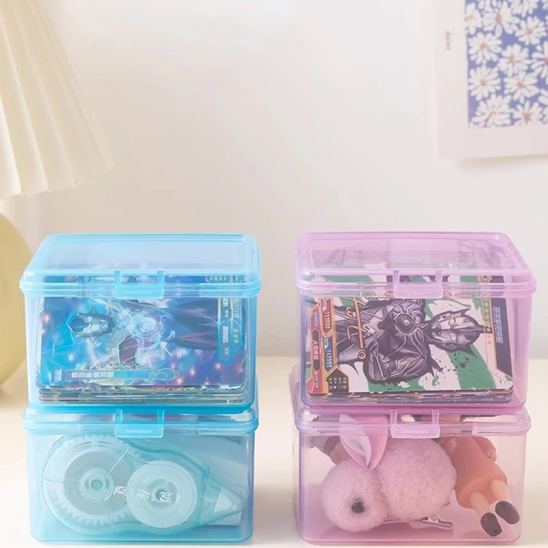 New Transparent Plastic Storage Box Photocards Small Card Storage Box Desk Organizer Box Classification Box Stationery