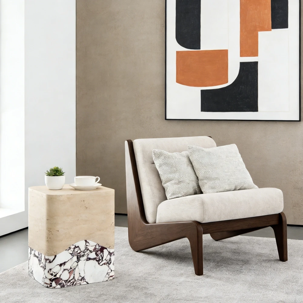 Mid-Century Modern Bentwood Chaise Lounge Chair Ash Wood Frame Eco-Friendly Upholstered Linen Blend Cushions Organic Living Room