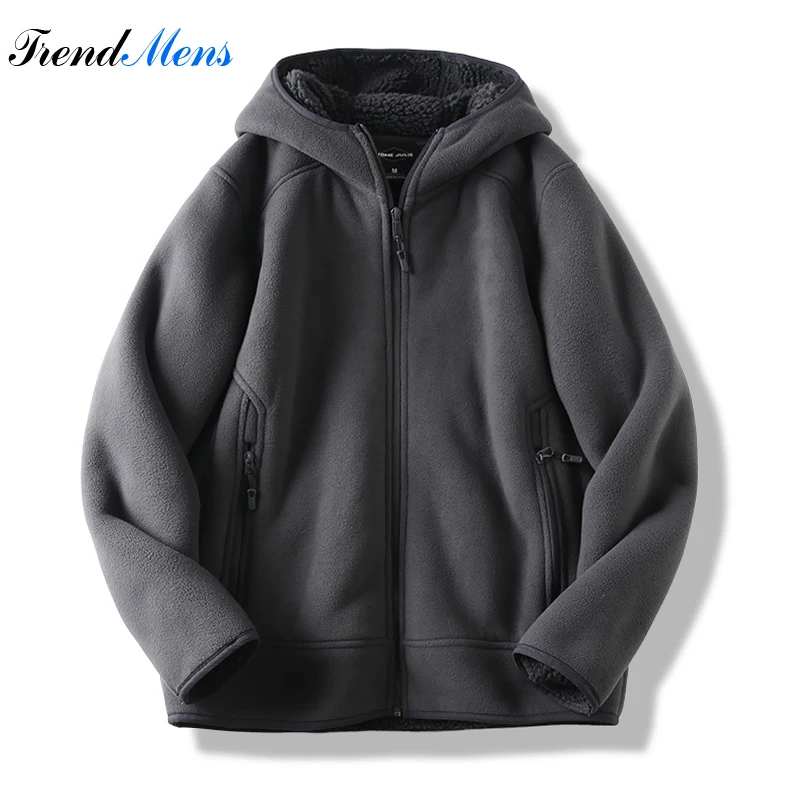 Chaqueta de forro Polar con capucha para hombre, sudadera gruesa con cremallera acolchada, parte frontal abierta, Color sólido, Otoño e Invierno