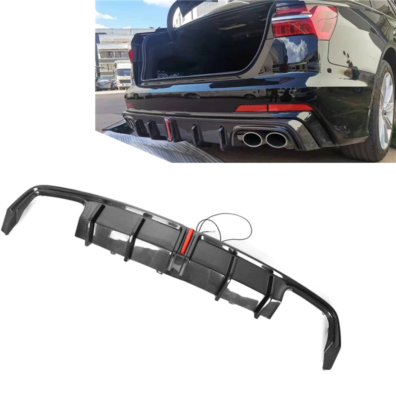 K Style Diffuser A6 C8 With Lamp Carbon Fiber  Bumper Lip For Audi  Sline  Sports 2019 2020   Rear 