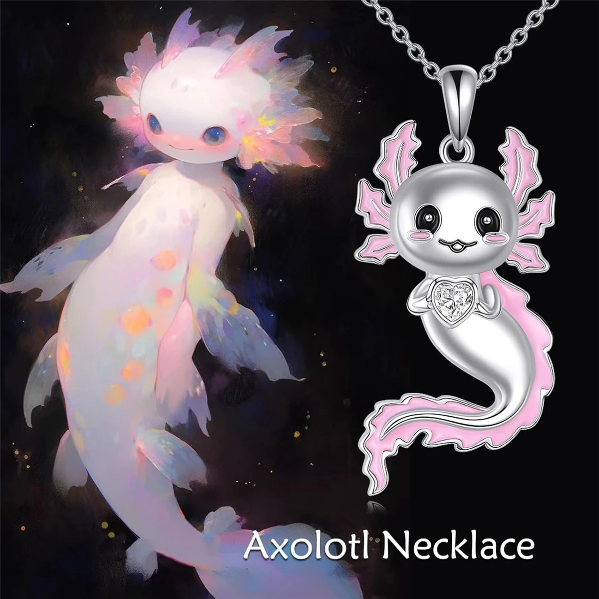 

1Pc Cute White Crystal Pink Salamander Pendant Necklace for Ladies, Jewelry Accessories, Animal Lovers, Holiday Birthday Gifts