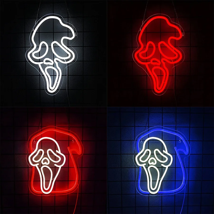 Death Icon, Used In Gothic Bedrooms, Bars, Ghost-Themed Parties, Horror Theater Decor, Halloween Gifts,Ghost Face Led Neon Sign.