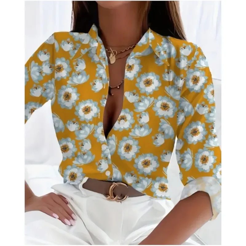 Sophisticated Elegant Women's Shirt Spring Autumn New 2024 Casual Floral Printed Pattern Street Tops Blouses Office Ladies Shirt