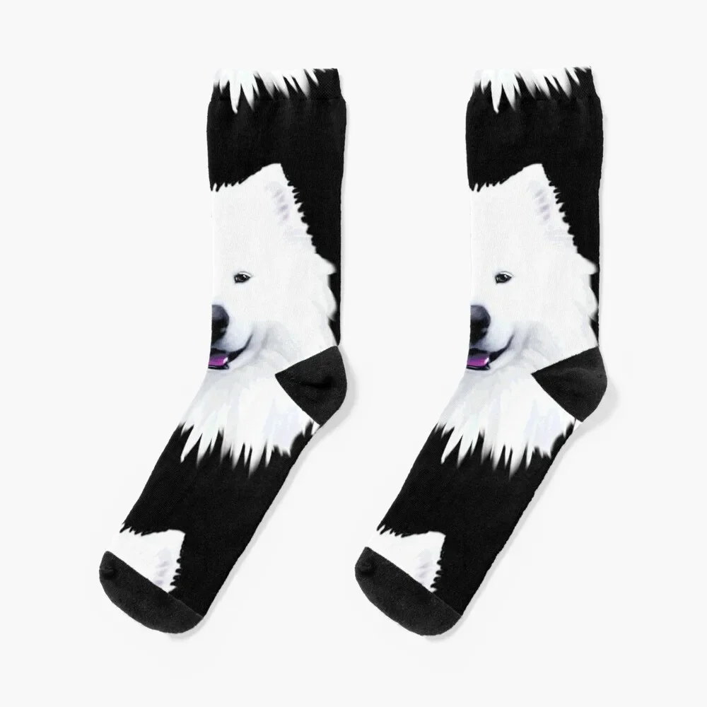 

Smiling White Samoyed Dog Face Painting Socks colored with print aesthetic Luxury Woman Socks Men's