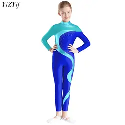 Girls Ballet Dance Gymnastics Leotard Kids Figure Skating Acrobatics Yoga Stage Performance Bodysuit Contrast Color Jumpsuit