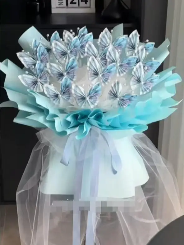 

Handmade Money Flower Bouquet DIY Material Kit Full Set Creative Gift for Girlfriend Valentine's Day Romantic Blue