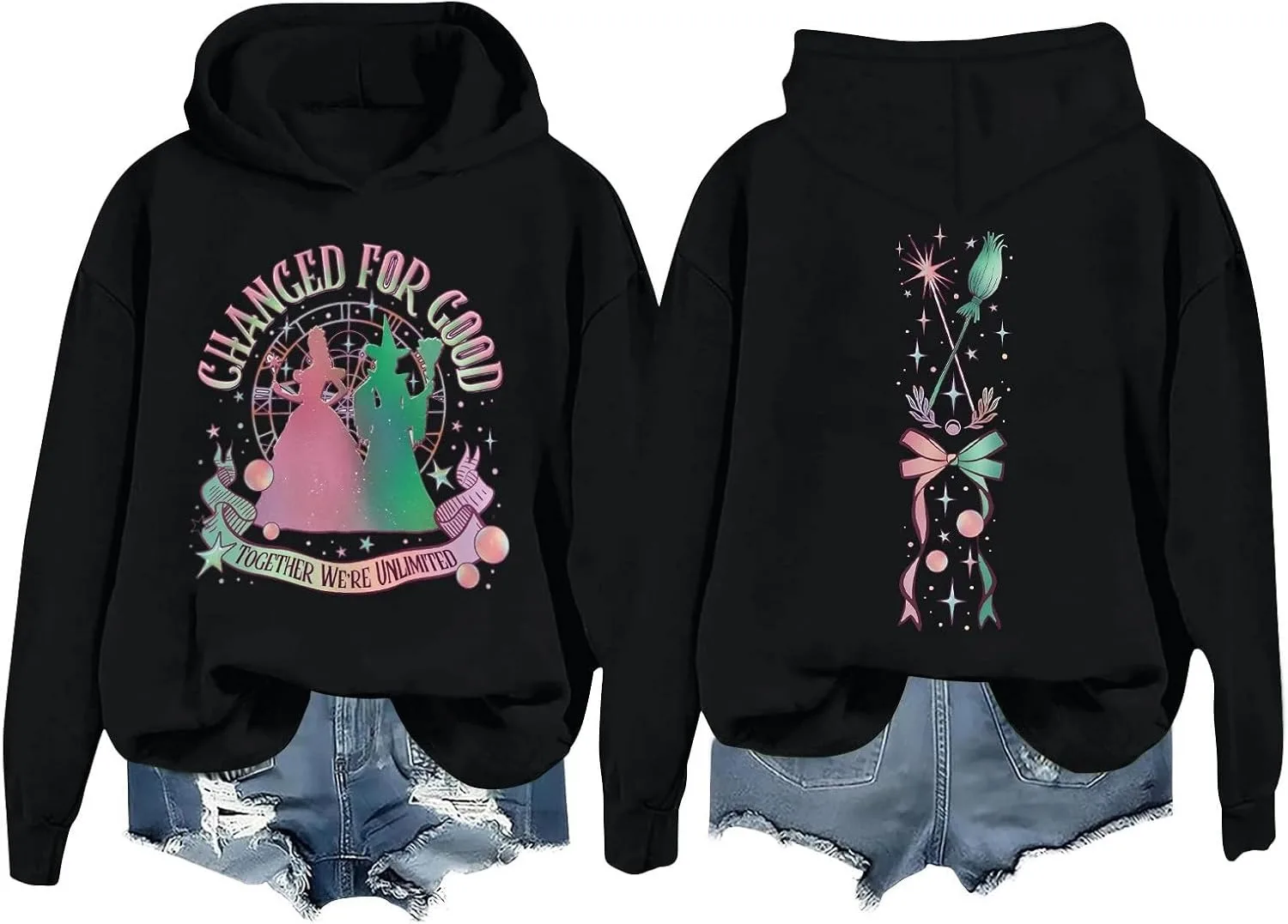 Wicked Changed For Good Witch & Princess Contrast Gradient Merch Hoodies Man/Woman Sweatshirts Printed Casual Clothes