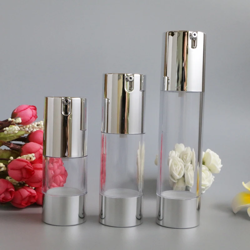 1pcs Gold Silver Vacuum Bottle Pump Airless Luxury Portable Cosmetic Lotion Treatment Travel Empty Container 15ml/30ml/50ml