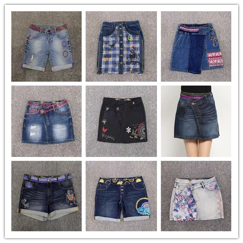 Foreign trade Spain original single summer new fashion embroidery holes exquisite ladies denim short