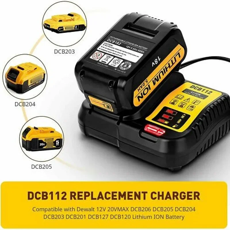 DCB112 2A caricabatteria al litio per Dewalt 10.8V 12V 14.4V 18V 20V DCB206 DCB205 DCB204 DCB203 DCB120,DCB107 DCB115 DCB105