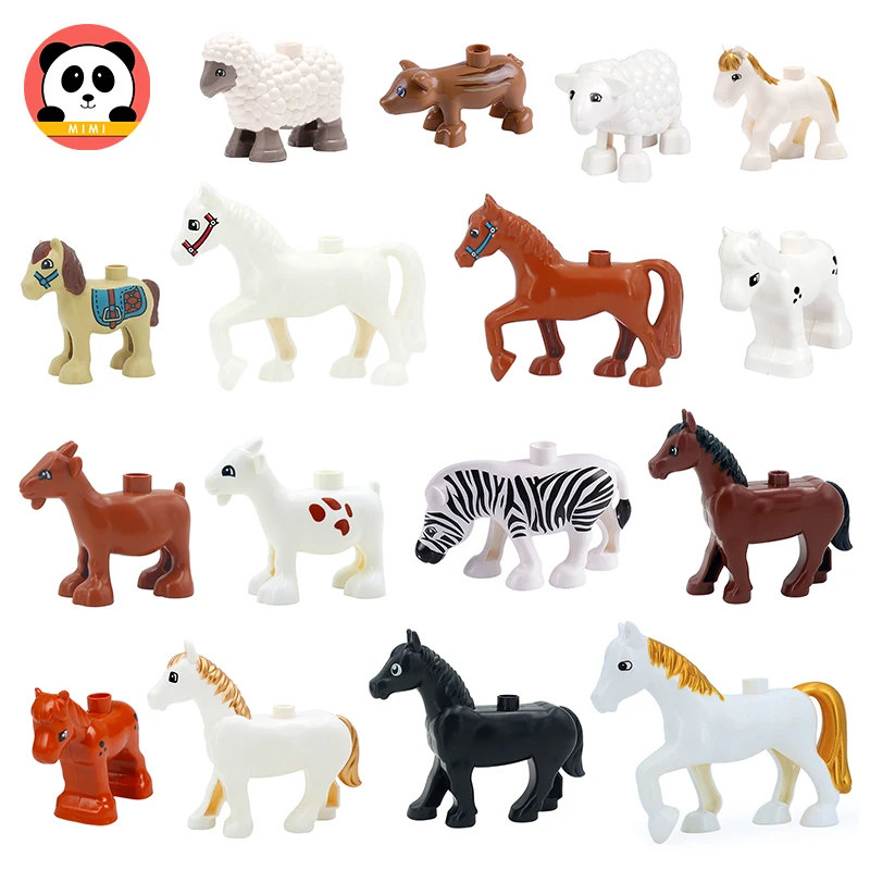 Big Size Building Blocks Farm Animals Accessories Horse Pig Sheep Goat Compatible Duplo Assemble Educational Toys For Children