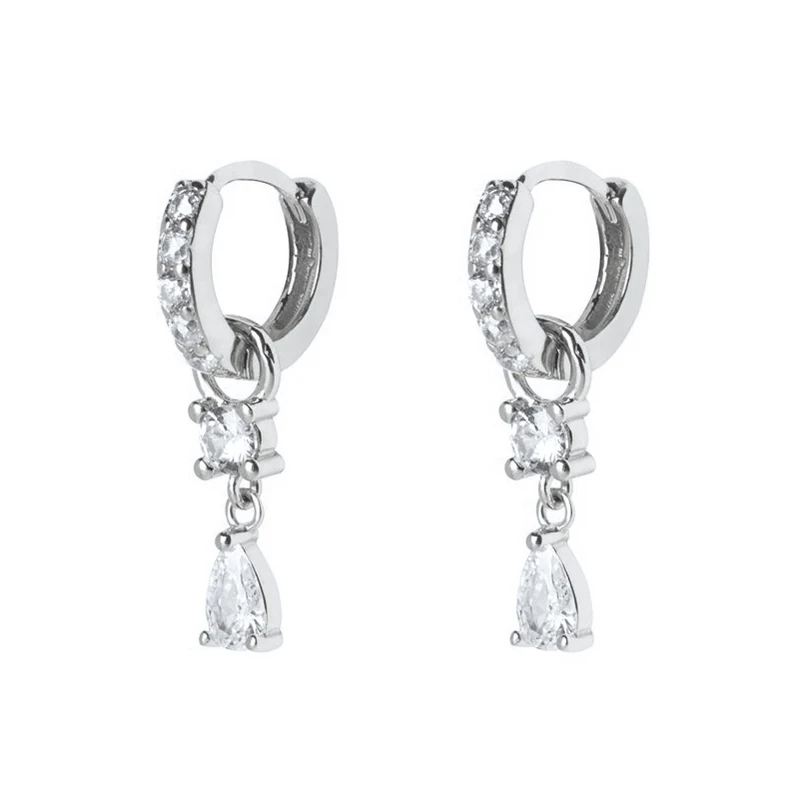 FRAUEN 925 Silber Nadel Wasser Tropfen Geometrische Zirkon Weiß Zirkon Kristall Blumen Anhänger Creolen Mode Hochzeit Schmuck – Detail 33