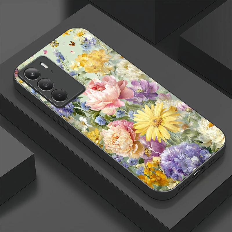 

Чехол для телефона из закаленного стекла для OPPO Realme C75 4G C71 C67 с цветочным узором и бабочкой, чехол для Realme C65 C63 C61, противоударный чехол