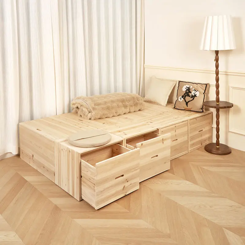 Solid wood, tatami, wooden box, storage, bed, rectangular, seating, storage