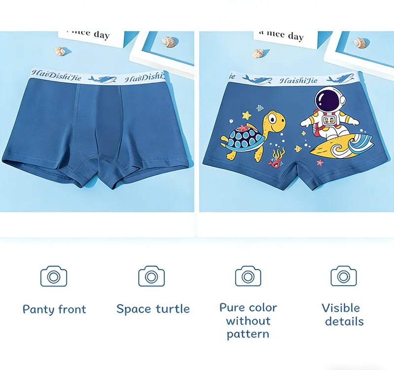 Jungen Baumwollunterwäsche „Ozean-Astronaut“ – Farbecht, Atmungsaktiv, Schweißabsorbierend, Kinderkleidung im lebhaften, trendigen Stil mit flachen Ecken – Detail 6