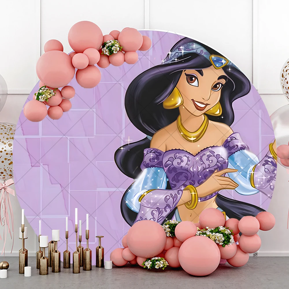 Disney Princess Jasmine Aladdin's lamp Cartoon Kid Birthday Party Round Backdrop Custom Girl Photography Poster Decor Background