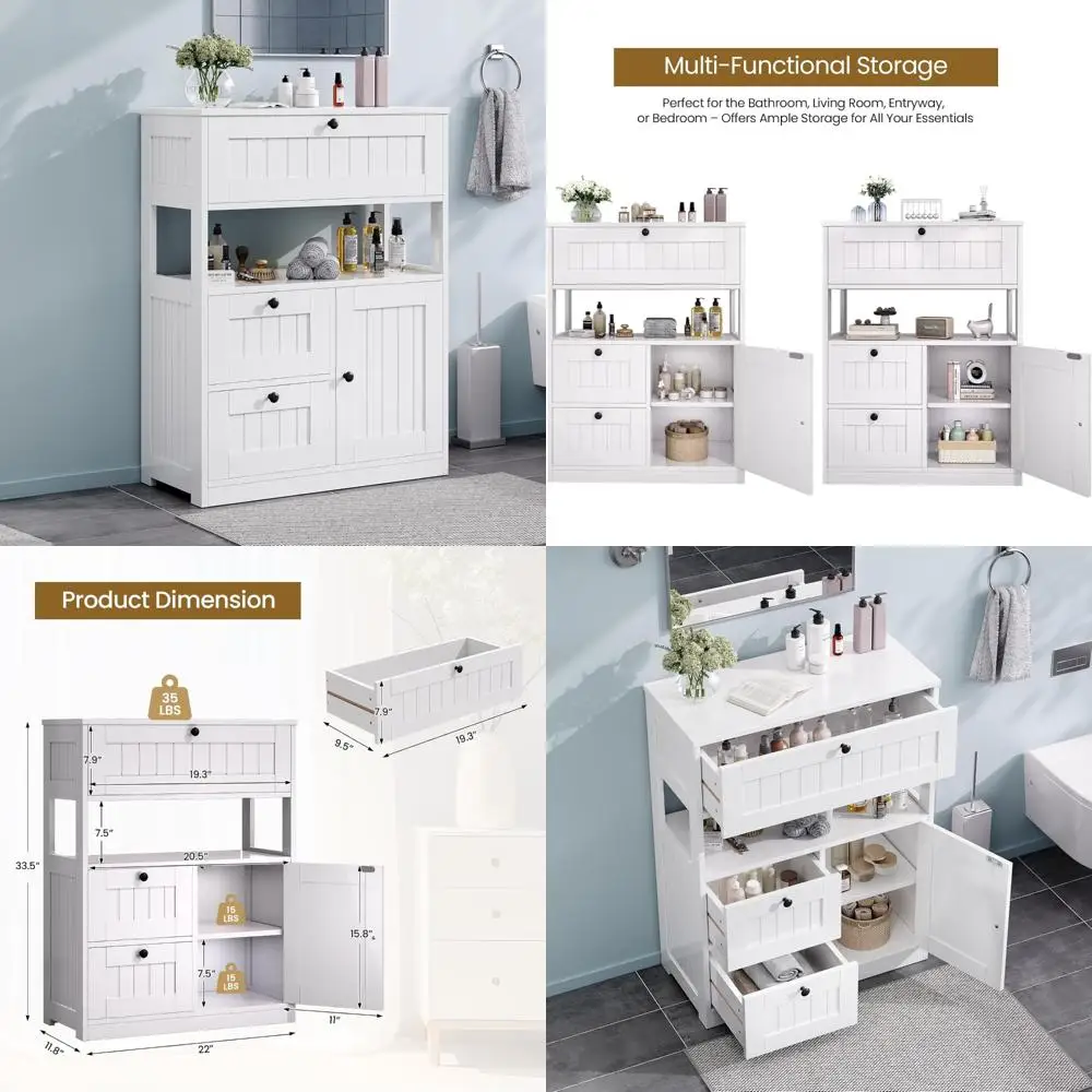 خزانة أرضية حمام معاصرة ذات 3 أدراج مع أرفف قابلة للتعديل للتخزين والتنظيم #1