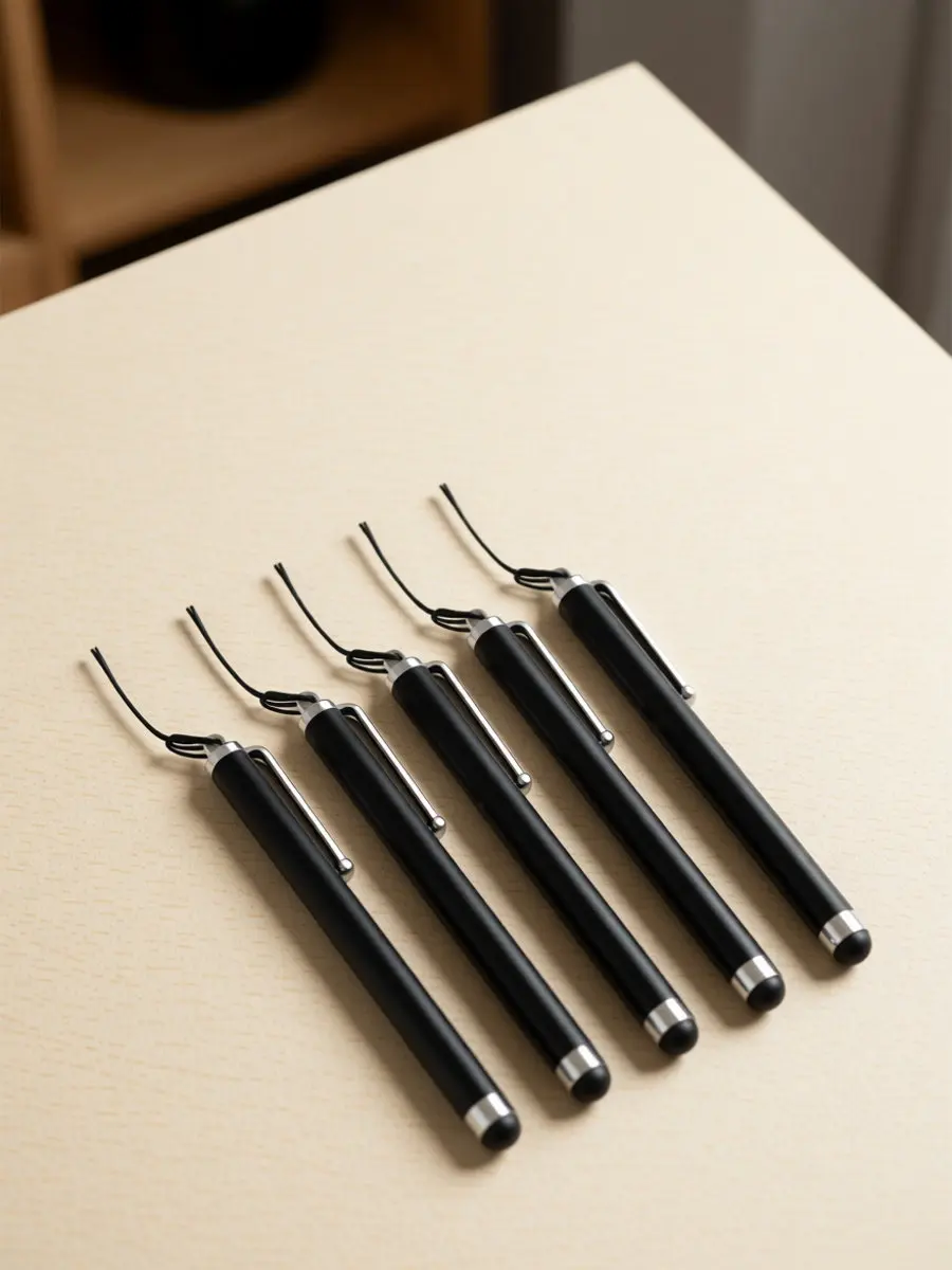 5Pcs Touch Screen Pen Capacitive Metal Silicone Head Stylus Anti-Lost Lanyard for Phone Tablet Drawing Writing Cleaner