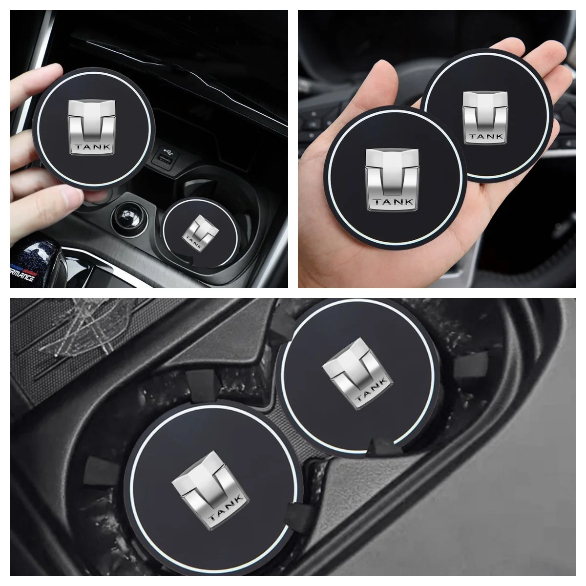 Tank 300 400 500 Car Cup Holder Coaster Mat Auto Interior Accessories Non-slip Drink Bottle Pad Decor 2pcs Set White Leather