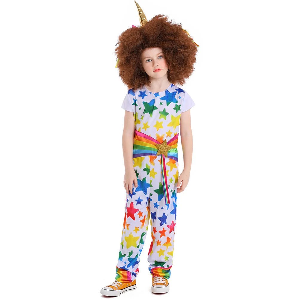Rainbow Fairy Unicorn Cosplay Star Pattern Clown Stage Performance Costume