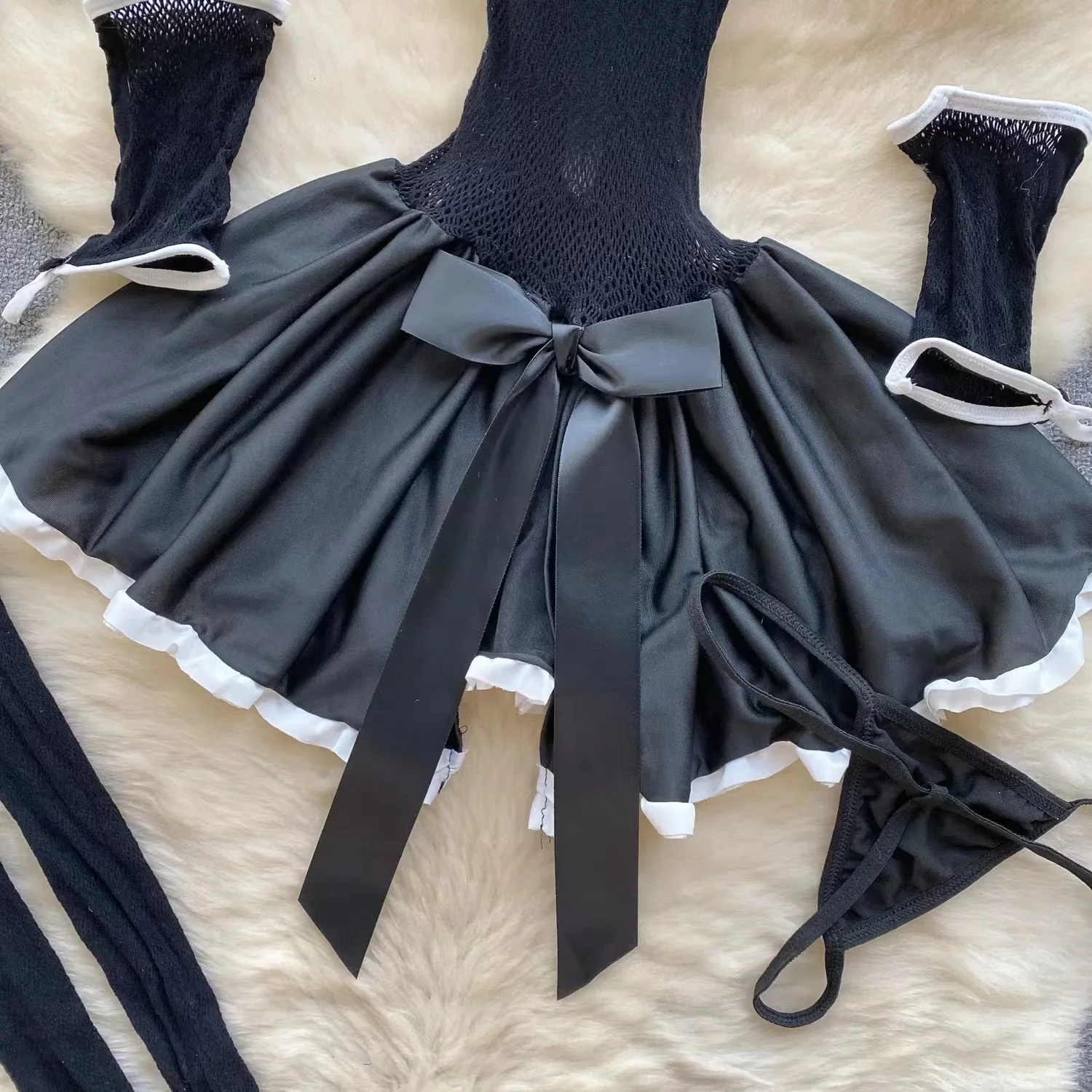 หวานน่ารักสีดําชุดราตรี Ruffle เค้ก Lolita ชุดเจ้าหญิง Hollow Strapless ชุดราตรี Nightgown คอสเพลย์ชุดนอนเซ็กซี่