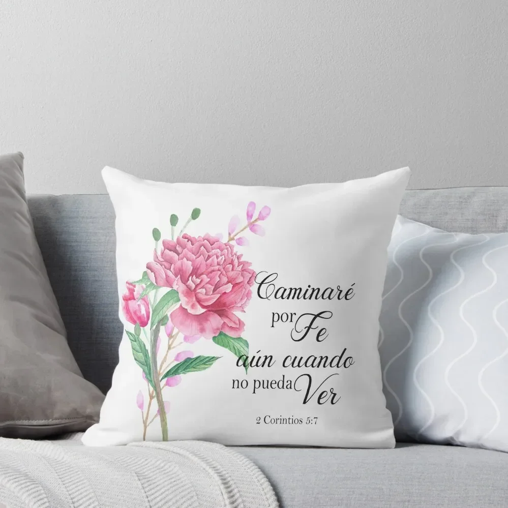 Caminare por fe aun cuando no pueda ver Spanish bible verse, 2 corintios 5 Throw Pillow Room decorating items pillow