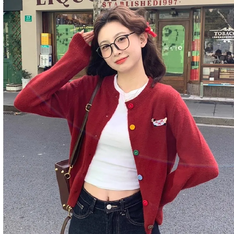 

Premium Knitted Sweater for Women No Pilling New Style Direct Sale Open Cardigan Embroidered Animal Pattern Spring Fashion